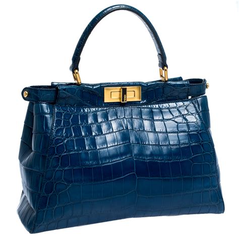 Fendi Blue Crocodile Medium Peekaboo Top Handle Bag Fendi | TLC