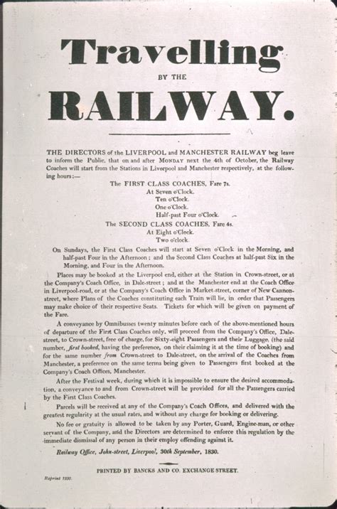 Liverpool and Manchester Railway passenger timetable | Edge Hill Station