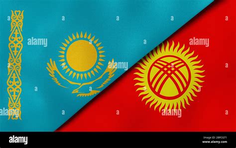 Two states flags of Kazakhstan and Kyrgyzstan. High quality business ...