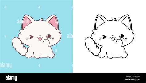 Cute Ragdoll Cat Clipart Illustration and Black and White. Kawaii Clip ...