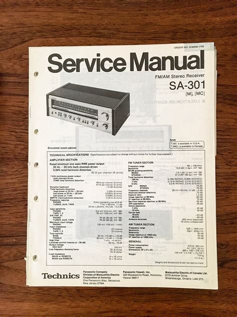 Technics SA-301 Receiver Service Manual *Original* – Vintage Audio ...