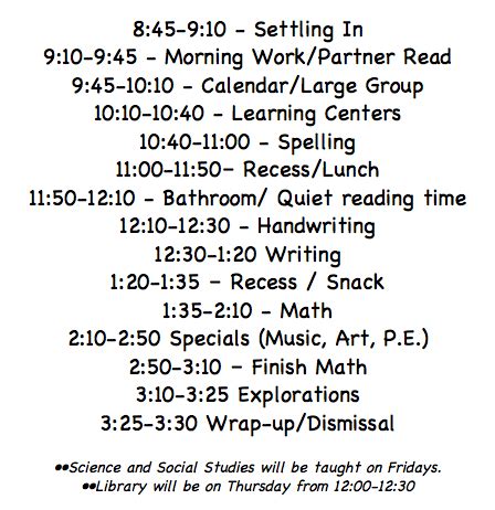 Class Schedule - First Grade With Miss Williams!