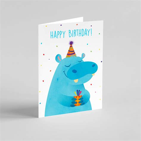 Hippo Birthday Card Happy Birthday Hippo Happy Hippo Card - Etsy