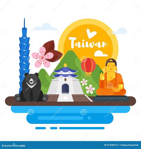 Taiwan Map With Cultural Symbols. Cartoon Vector | CartoonDealer.com ...