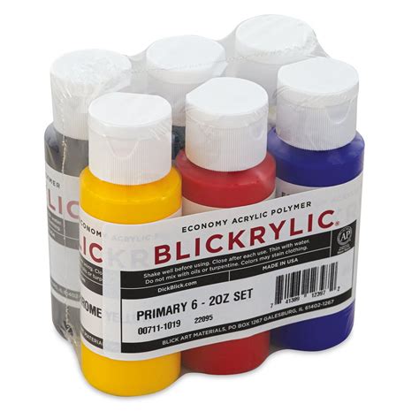 Blickrylic Student Acrylics - Primary Colors, Set of 6, 2 oz Bottles ...