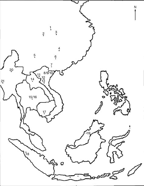 Map of southeast Asia indicating the position of some sites mentioned ...