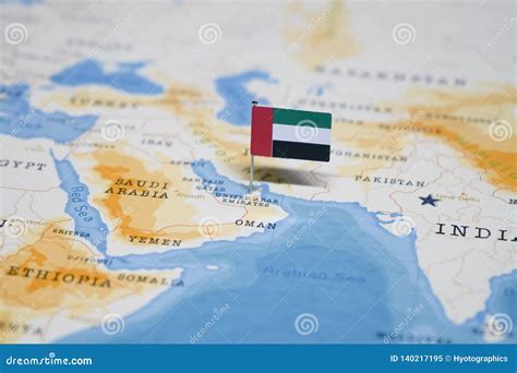 The Flag Of United Arab Emirates In The World Map Royalty-Free Stock ...