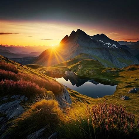 Breathtaking Sunrise Over the High Mountains of the Alps, Generative Ai ...