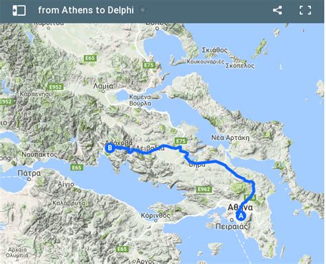 Athens to Delphi Greece map - theDelphiGuide.com