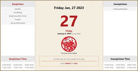 January 27, 2023 Almanac Calendar: Auspicious/Inauspicious Events and ...