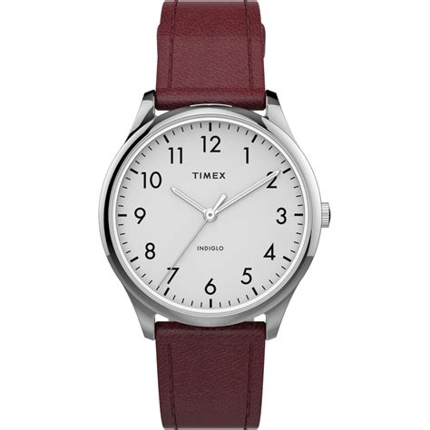 Timex Women's Easy Reader Classic Red Leather White Dial Watch ...