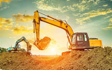 Excavators, Evening, Sunset, Construction Equipment, - Excavator ...