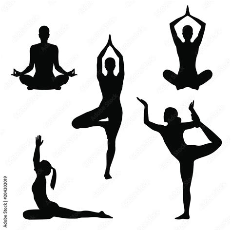 Set symbols yoga poses. Women silhouettes in different poses yoga ...