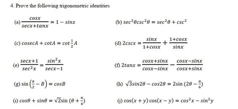 Solved 4. Prove the following trigonometric identities cosx | Chegg.com ...