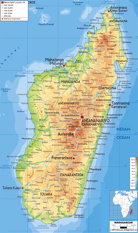 Large detailed physical map of Madagascar with all cities, roads and ...