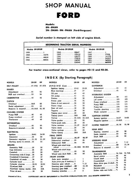 Ford 2N , 8N and 9N Series - I&T Shop Service Manual | Farm Manuals Fast