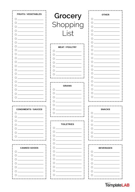 Free Printable Blank Grocery List With Categories - PRINTABLE TEMPLATES