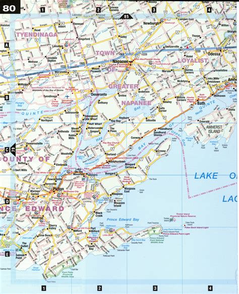 Road map Kingston city surrounding area (Ontario, Canada) free large scale