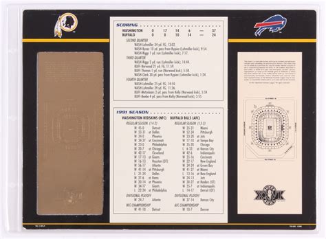 Commemorative Super Bowl XXVI Score Card With 22kt Gold Ticket ...