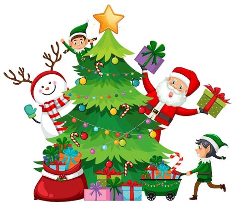 Free Vector | Christmas tree with Santa Claus and elves