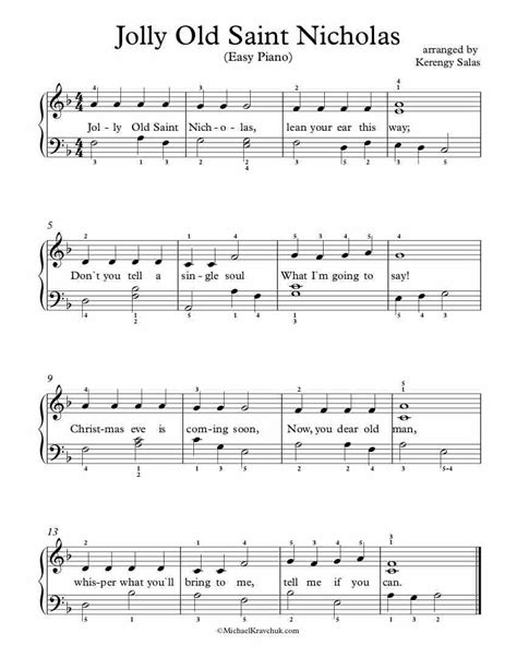 Free Piano Arrangement Sheet Music – Jolly Old Saint Nicholas – Michael ...