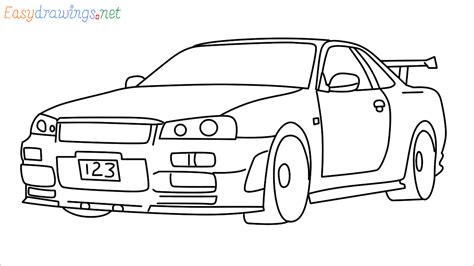 How To Draw Nissan Skyline R34 GT-R Step by Step - [16 Easy Phase]