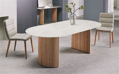 Parc Oval Dining Table | White Marble with Timber Dining Table | Nick Scali