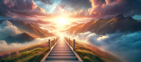 Premium AI Image | Stairway Leading Up To Sky At Sunrise Resurrection ...