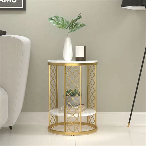 Modern White Round End Table with Storage