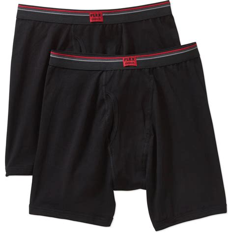 Men's flex black cotton stretch long leg boxer brief, 2 pack - Walmart.com