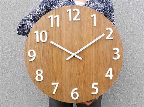 Large wall clock, Rustic OAK wall clock, Natural Amadeusz_wood, White ...