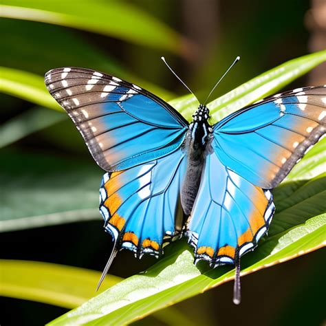 Premium AI Image | Blue monarch butterfly perched on a leaf on a plant ...