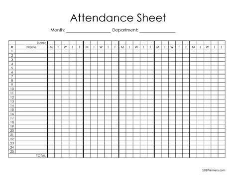 Attendance Chart Printable