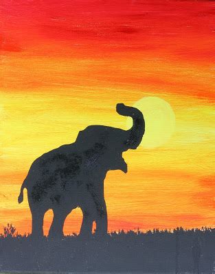 Elephant Silhouette Painting at Sunset