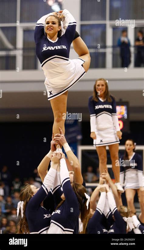 Xavier cheerleaders perform in the second half during an NCAA college ...