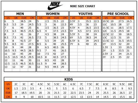 Nike Youth Size Chart Conversion