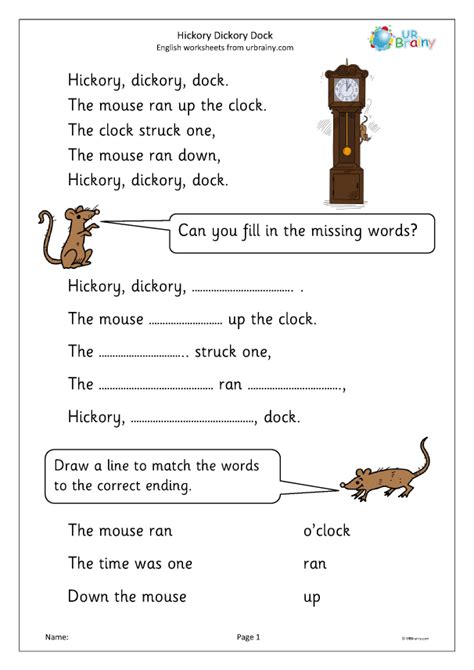 Hickory Dickory Dock activities - Nursery Rhymes by URBrainy.com