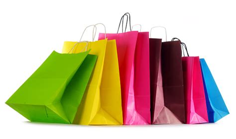 Colorful Paper Shopping Bags Isolated On White Stock Photo - Download ...