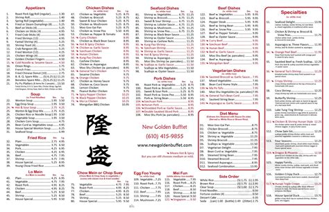 New Golden Buffet menu in Phoenixville, Pennsylvania, USA