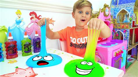 Roma and Diana are playing with slimes | Fun games with dad - Uohere