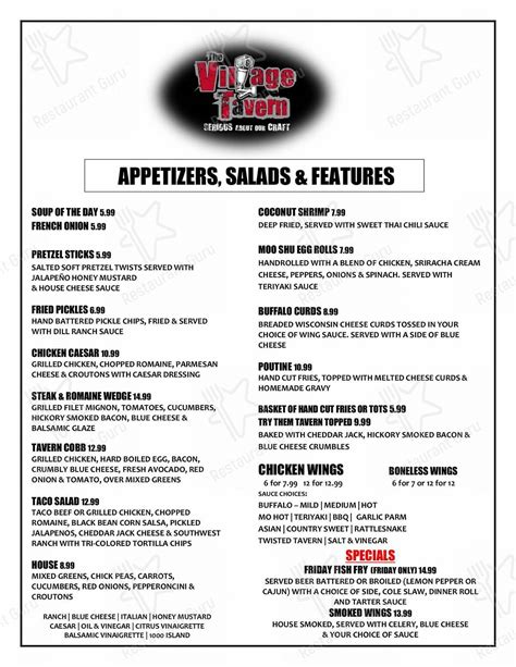 Menu at Village Tavern pub & bar, Geneseo