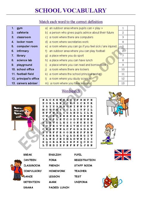 SCHOOL: vocabulary exercises - ESL worksheet by zeline