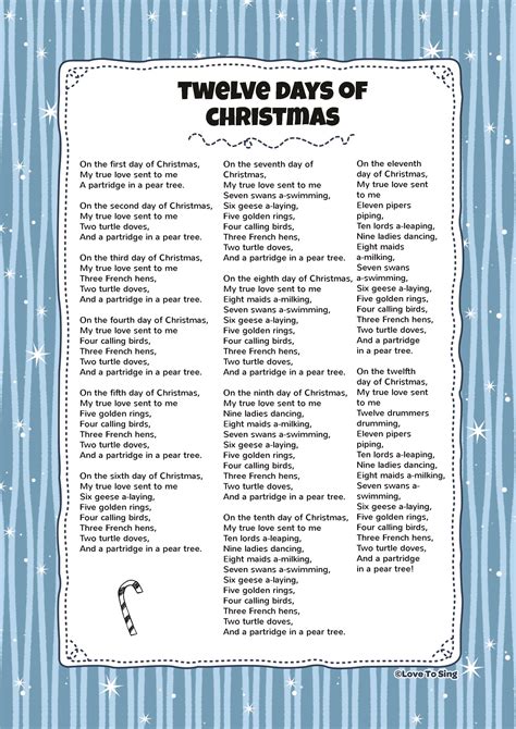 The 12 Days Of Christmas Lyrics Printable Web The 12 Days Of Christmas ...