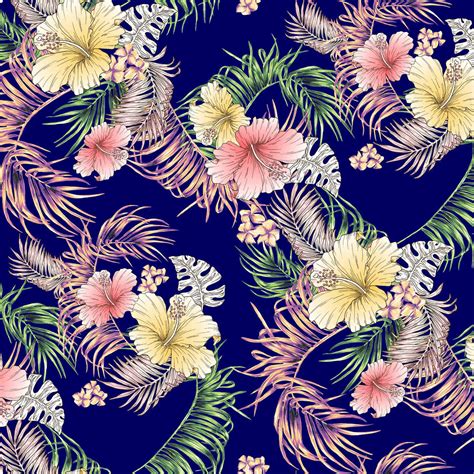 Navy Coral Floral Tropical Prints on Hi-Multi Chiffon Washed Fabric ...