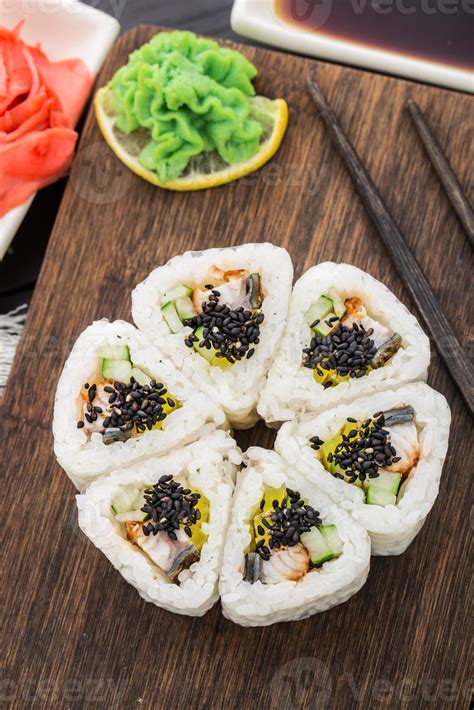 Flower made of sushi roll. 739364 Stock Photo at Vecteezy