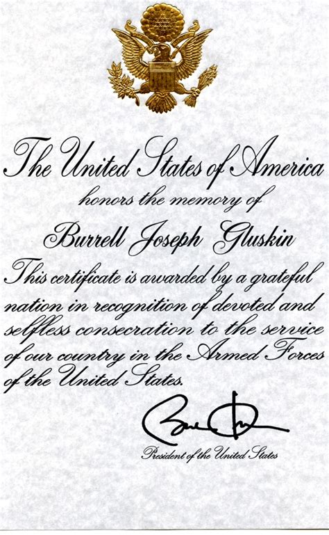 Presidential Memorial Certificate | Burrell Joseph Gluskin