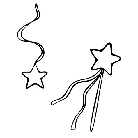 Graphic illustration. Magic wand with star and ribbon, silhouette ...