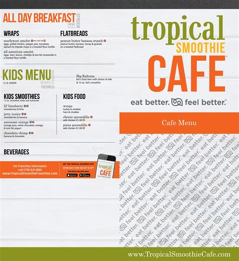 Tropical Smoothie Cafe menu in Tulsa, Oklahoma, USA