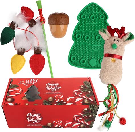 Amazon.com : ALL FOR PAWS Christmas Cat Gift Set 4 in 1 Cat Toys Kitten ...