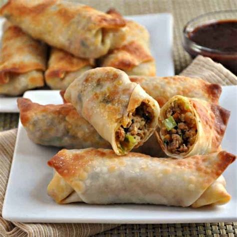 Pork and Vegetable Crispy Baked Egg Rolls - Pinch and Swirl